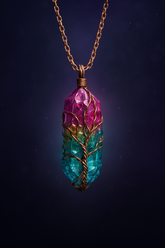 Hot Selling Stone Crystal Pillar Tree Of Life Pendant Ins Fashion Necklace